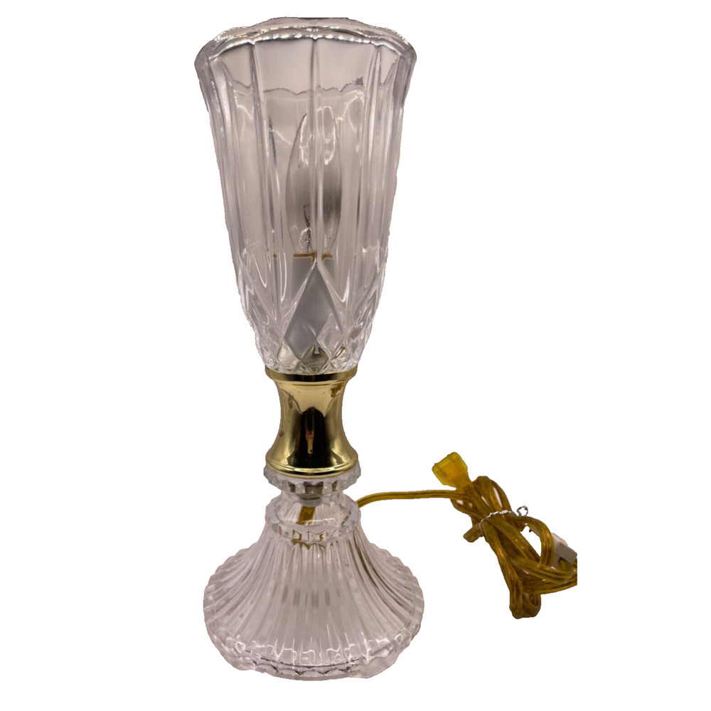 Vintage Cut Crystal Torchiere Lamp Gold Accented Tabletop Lamp 12 inches